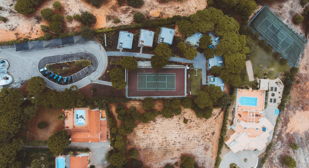 Aerial view of tennis court in the Algarve