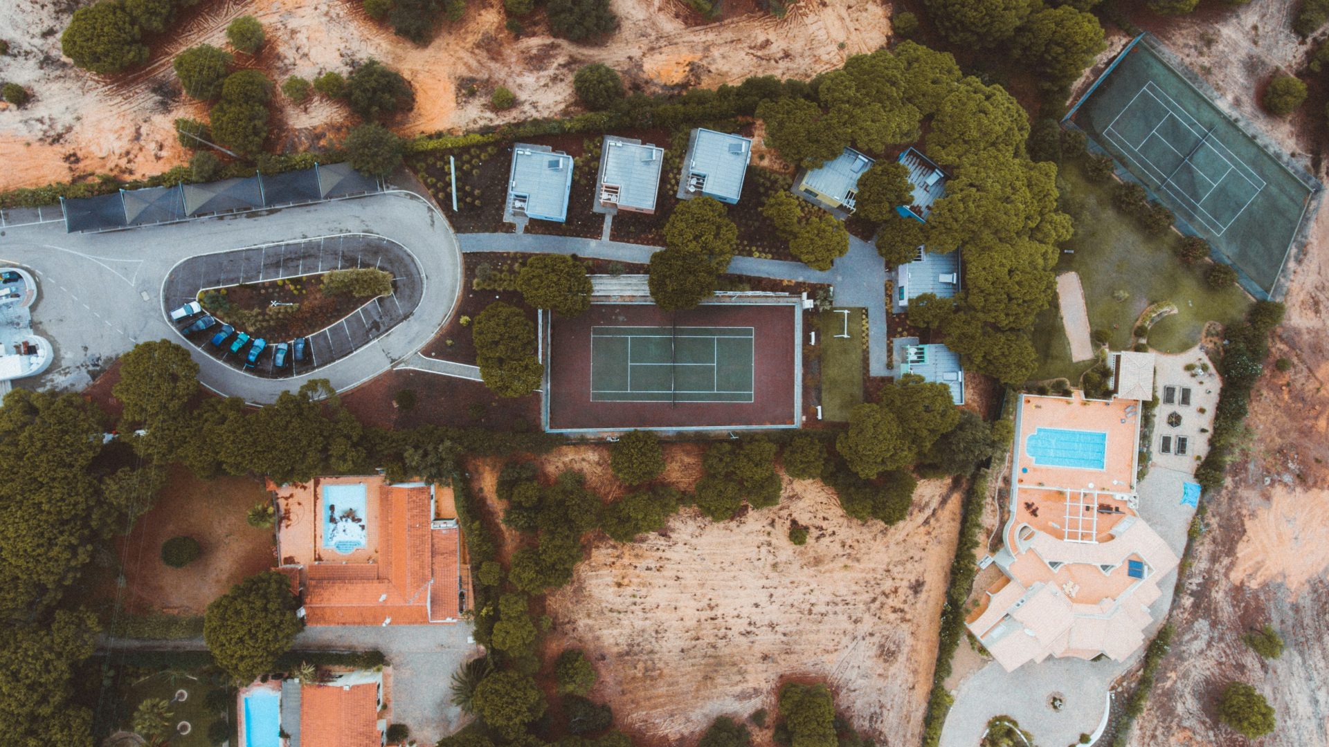 Aerial view of tennis court in the Algarve